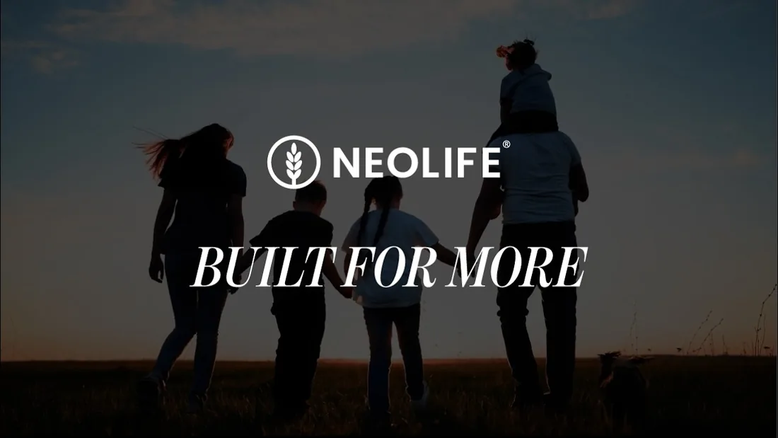 Still from NeoLife's Built For More film: a family silhouetted at sunset